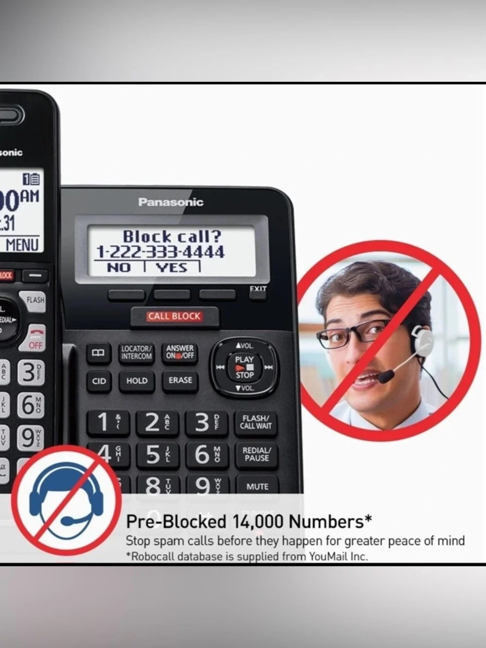 Panasonic Cordless Phone with Advanced Call Block / One-Ring Scam Alert / 2-Way